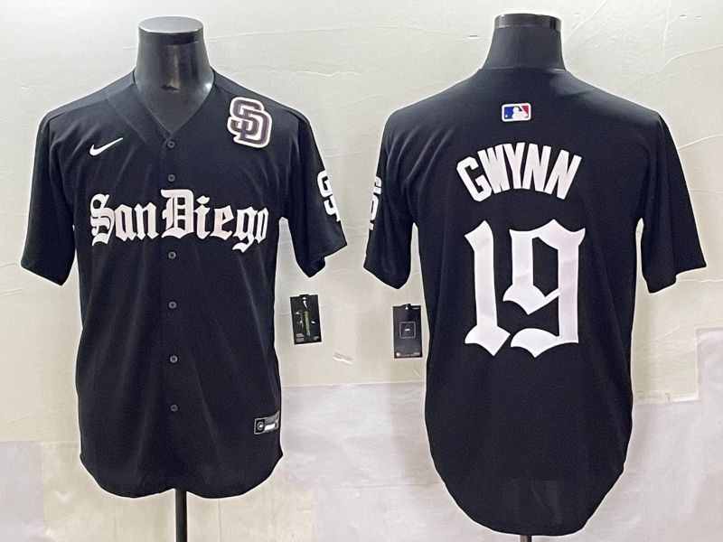 Men 2025 San Diego Padres 19 Gwynn Black Five generations Joint Name Nike MLB Jersey style 15
